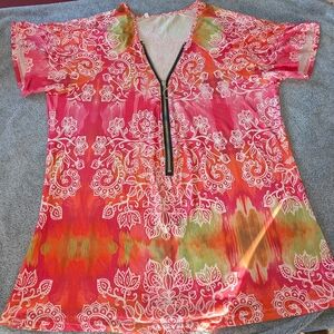 Pink and Orange Floral Tunic Top Sz 3X